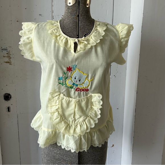 Vintage Embroidered Good Kitty Cat Pajama Top - Picture 1 of 10